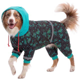 LovinPet Large Breed Dog Onesie Pajamas - UV & Wound Care, Dog Anxiety Relief, Dog Jammies, Reflective Stripe, Butterflies and Rings Black/Green Print, Post Surgery Pet PJ's /3XL
