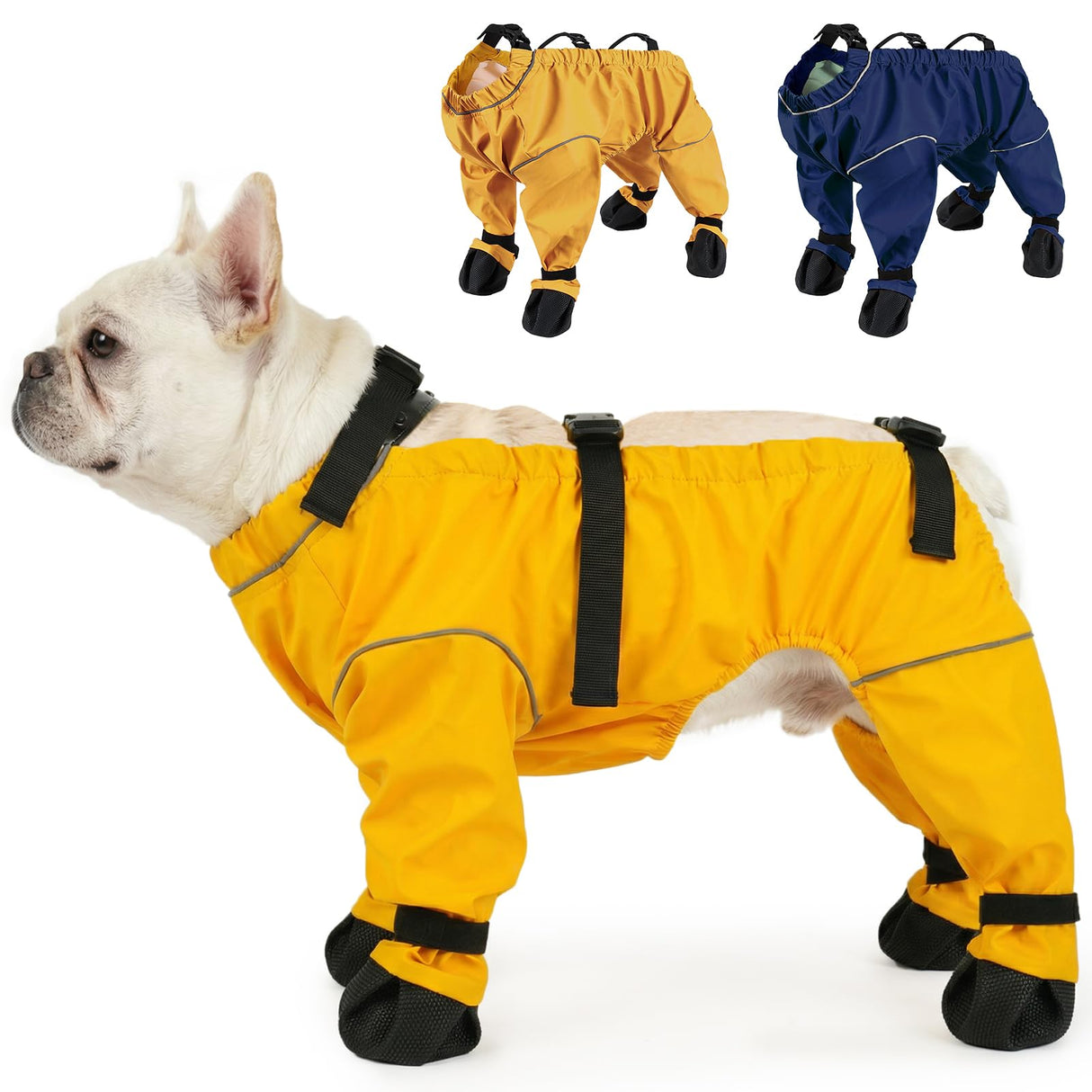 Yternal Waterproof & Dirt-Proof Dog Rain Boots for Small Medium Dogs – Adjustable One-Piece Paw Protectors with Reflective Strips and Non-Slip Soles for Rain Snow, Yellow M