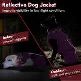 IKIPUKO Large Dog Jacket, Waterproof Winter Coat with Harness Built in, Reflective Adjustable Hook&Loop Dog Snowsuit Cold Weather, Warm Snow Coat for Dogs French Bulldog, L Purple