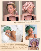 Adjustable Satin Bonnet for Sleeping Women Double Layer Hair Wrap Reduce Friction Prevent Frizz Natural Curly Hair, Blush Pink