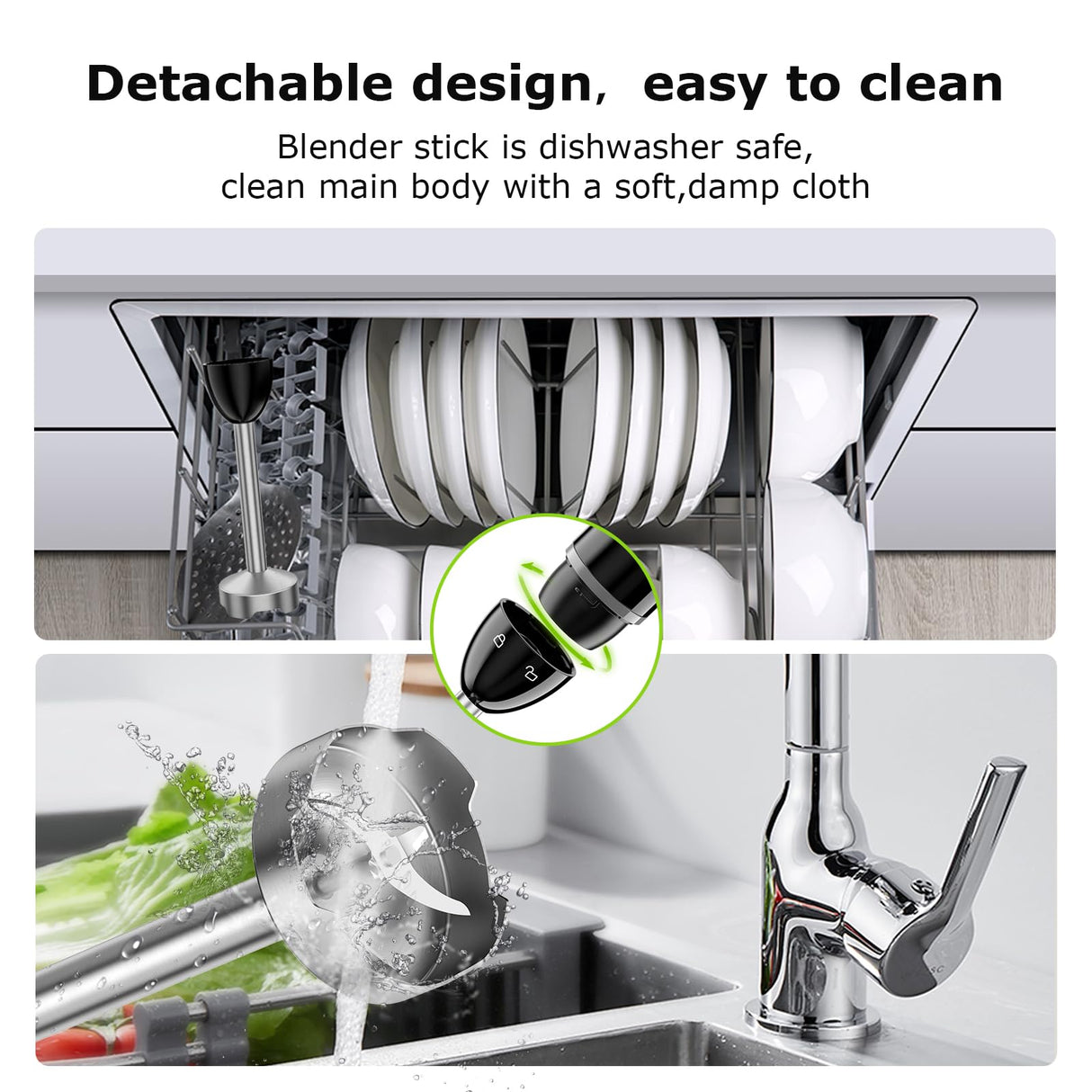 Hand Blender, Immersion Blender with 2 Mixing Speed, Electric Handheld Mixer Portable Stick Mixer with Stainless Steel Blades for Soup, Smoothie, Puree, Baby Food