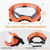 Billionchains Dog Sunglasses UV Protection Clear Dog Goggles Windproof Glasses with Elastic Straps for Medium-Large Breed, Orange Frame + Clear Lens