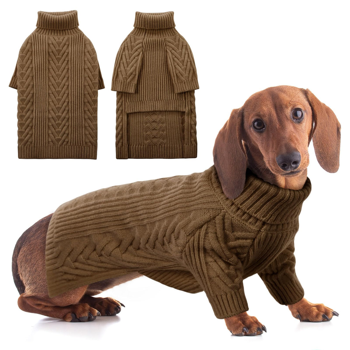 ASENKU Dog Sweater, Dog Sweaters for Medium Dogs, Warm Pullover Doggie KnitTurtleneck Warm Clothes for French Bulldog, Boston Terrier（Coffee, M）