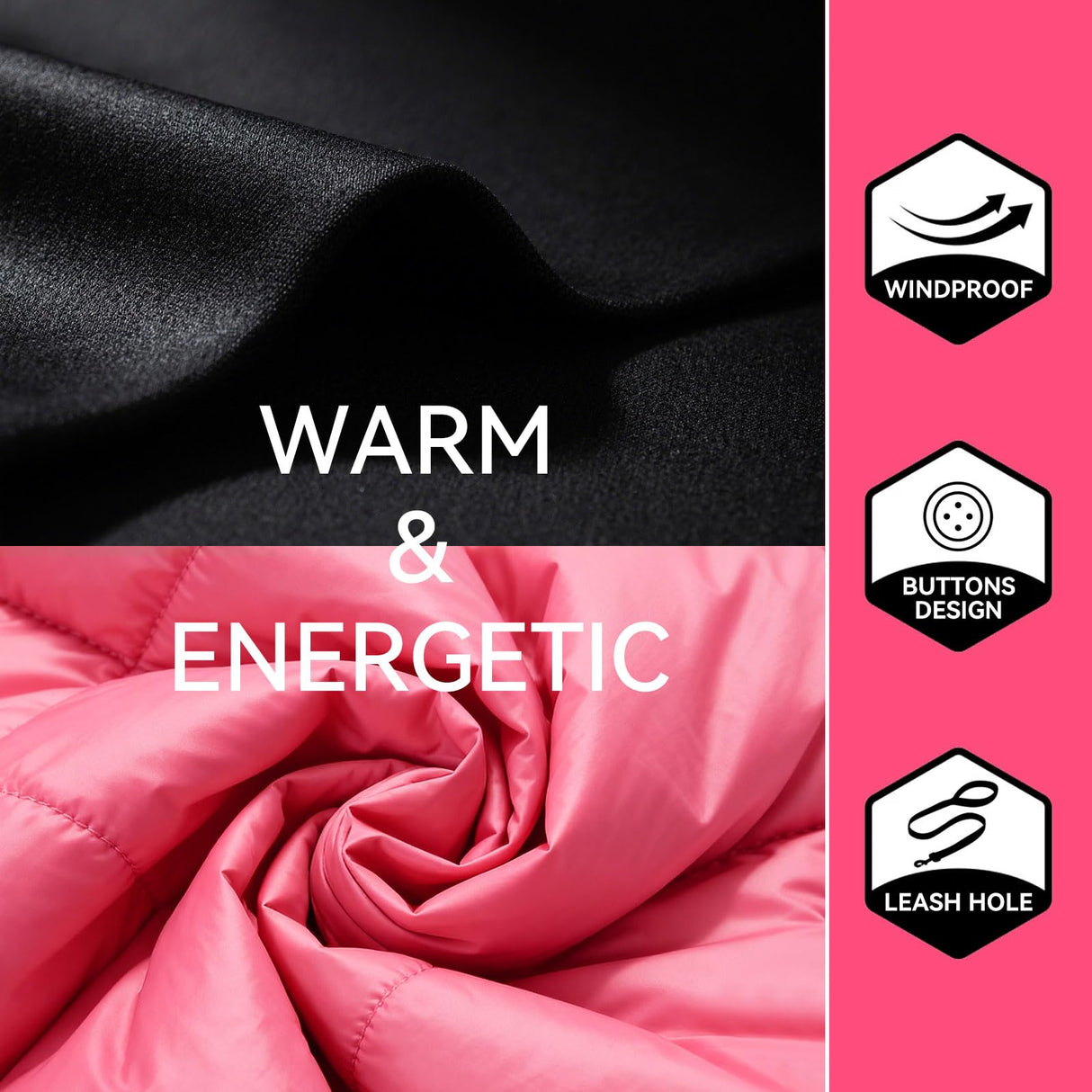 LESYPET Dog Coat for Small Dogs, Windproof Doggie Puffer Jacket with Leash Hole, Extra Warm Dog Jacket Winter Coat, Pink XL