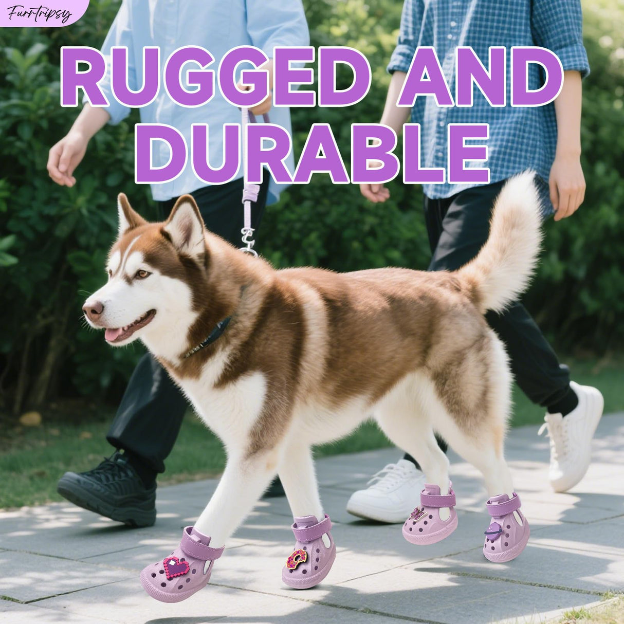 Dog Shoes,Non-Slip Waterproof Sandals for Hot Pavement, Breathable Perforated Boots,Adjustable Straps Dog Rain Booties for Summer Beach and Rainy Day(Purple,#4)