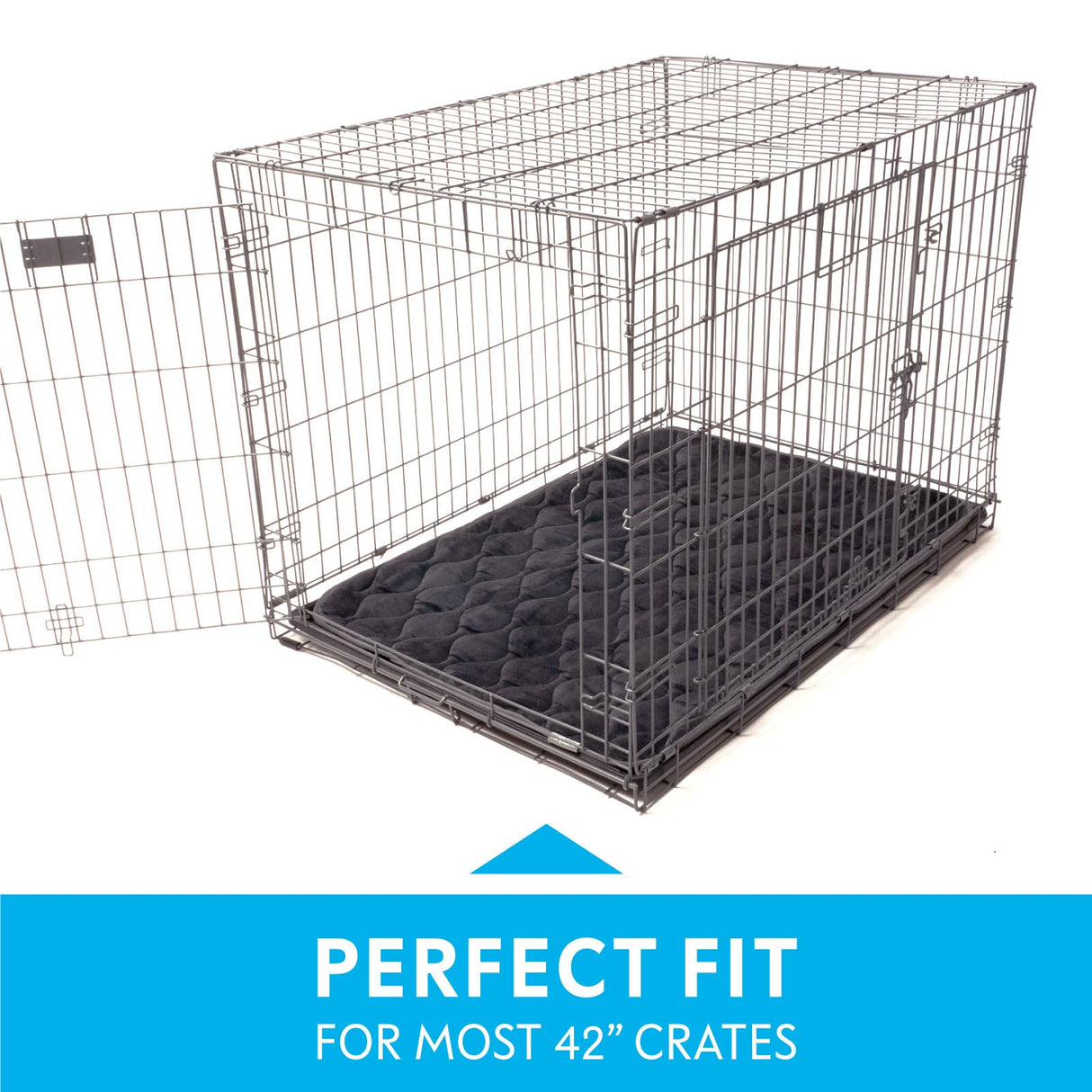 Paw Inspired Washable Padded Crate Mats for Dogs | 41” x 28” Pad, Fits 42-inch Kennels | Leakproof, Waterproof Bottom, Plush Pet Beds (Gray)