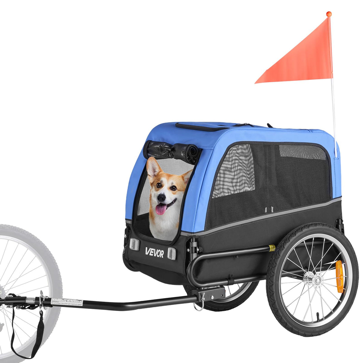 VEVOR Dog Bike Trailer, Supports up to 66 lbs, Pet Cart Bicycle Carrier for Small & Medium Dogs, Easy Folding Frame with Quick Release Wheel, Universal Bicycle Coupler, Reflector, Flag, Internal Leash