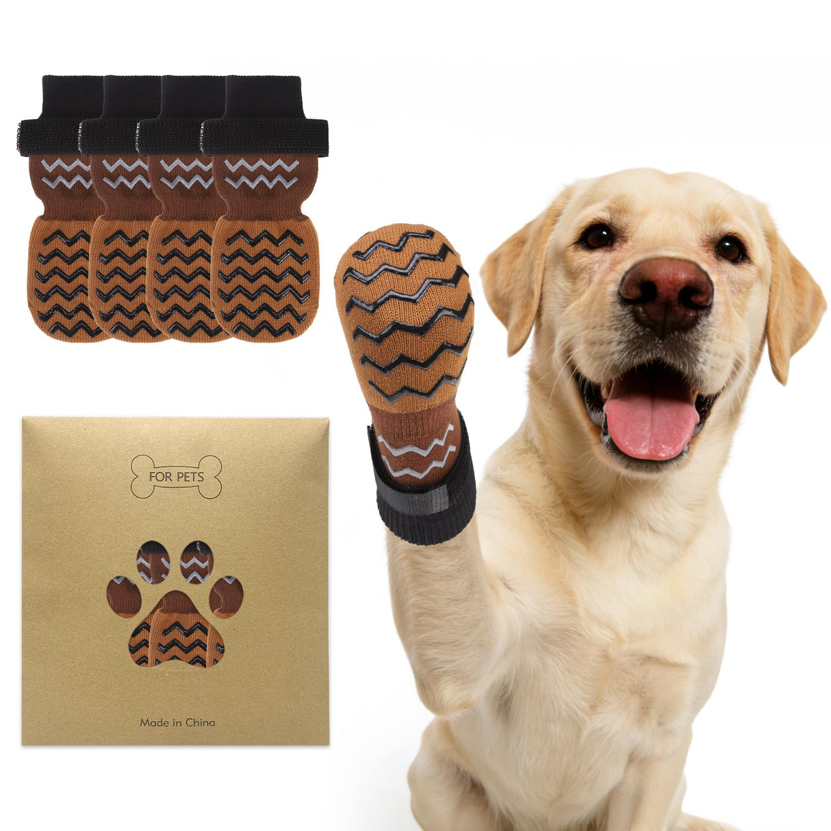Nesayver Dog Socks Shoes to Prevent Licking Paws for Hardwood Floors, Pet Booties for Hot Pavement with Grip Traction Control, Winter Boots & Paw Protectors for Small Medium Large Senior Dogs,Khaki M