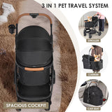 Beberoad Pets T6 Luxury Pet Stroller for Medium Dogs Up to 66lbs or 2 Small Pets – 3-in-1 Dog & Cat Stroller with Removable Carrier, Foldable & Lightweight (Black)