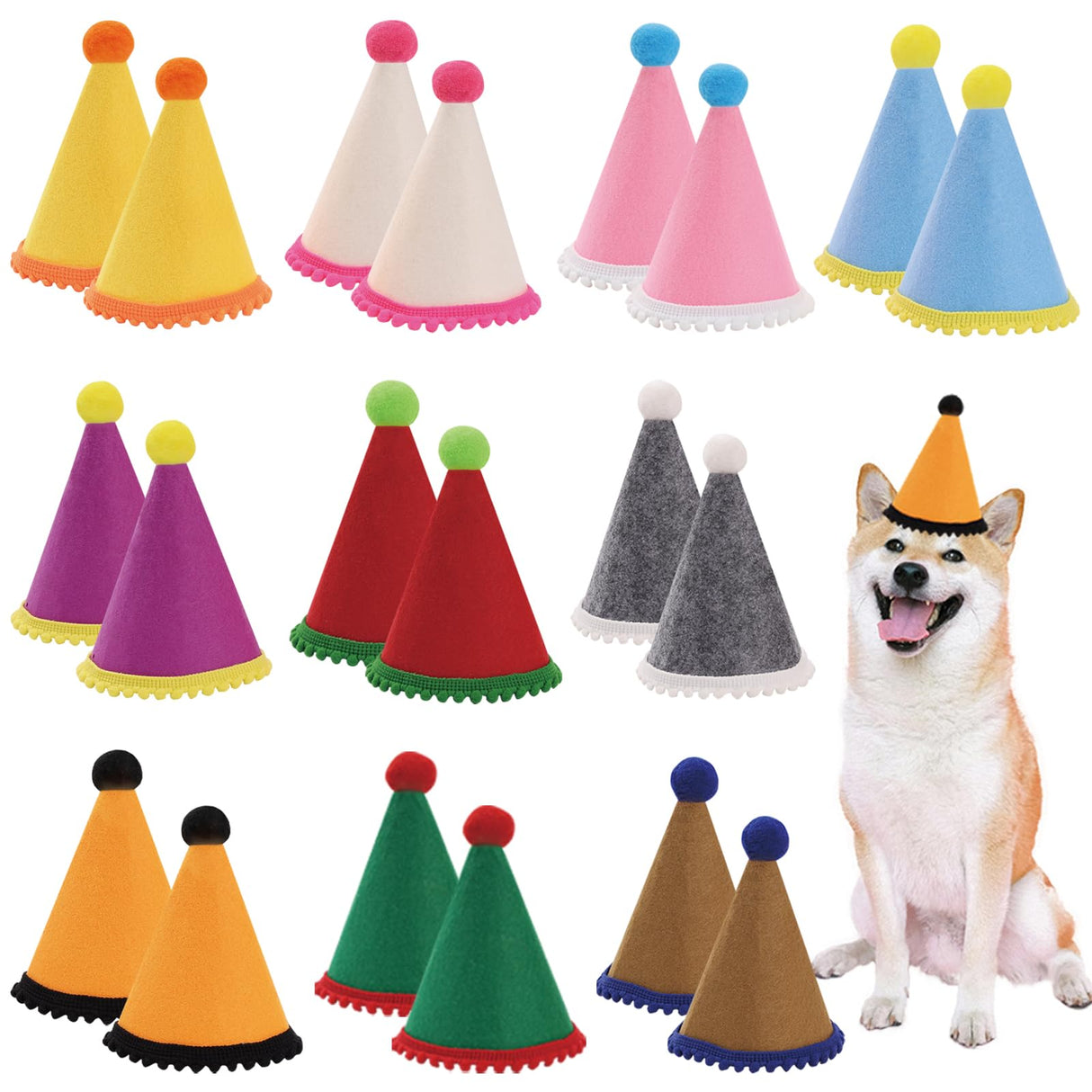 20 Pcs Dog Birthday Hat Set for Small Medium Dogs Cat Puppies, Mini Party Hat with Adjustable Headbands, Cute Pet Hat with Pompons for Birthday Christmas Party Decoration Accessories (Small 3.5 Inch)