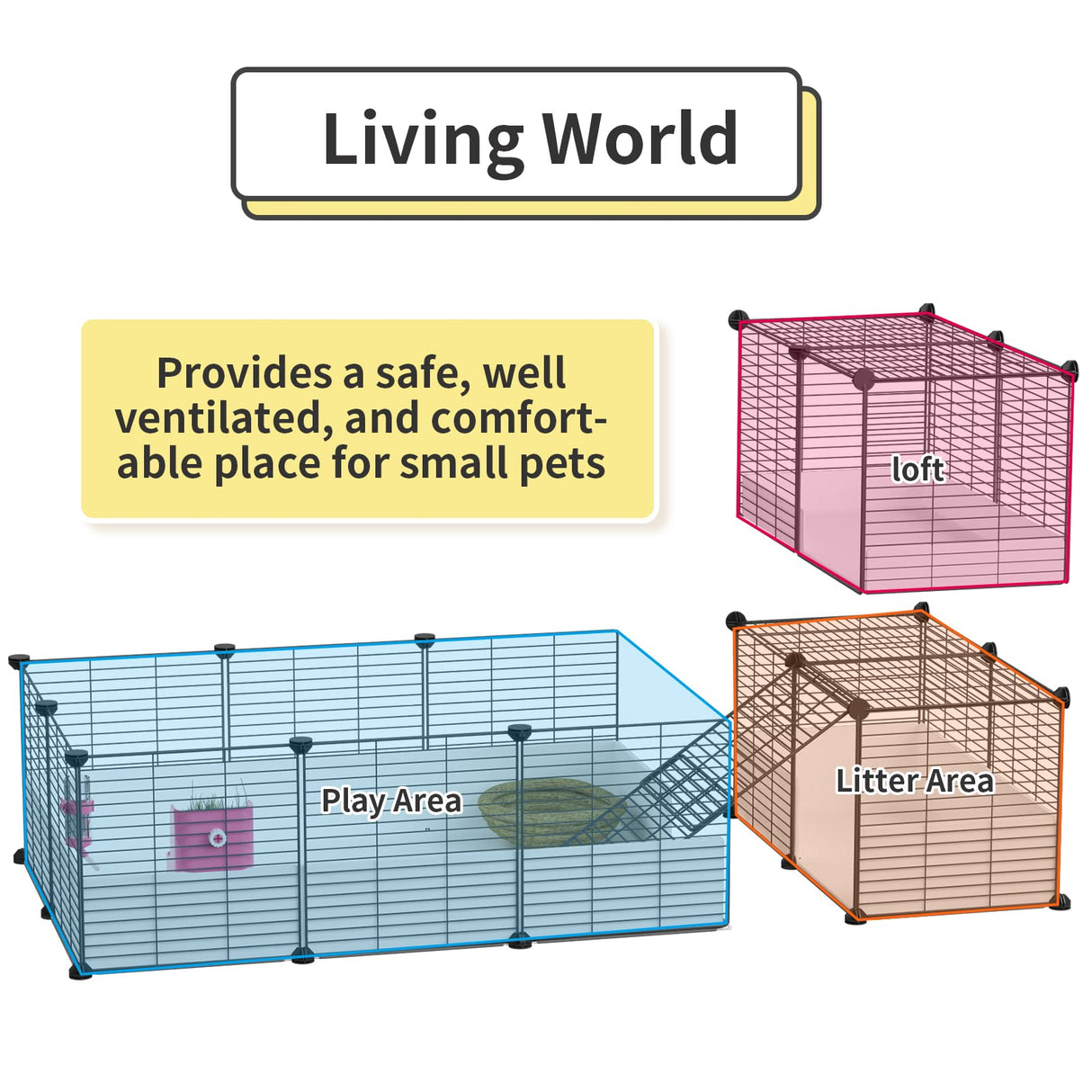 Oneluck Guinea Pig Cage,Indoor Habitat Cage with Waterproof Plastic Bottom,Playpen for Small Pet Bunny, Turtle, Hamste, Loft and Partition