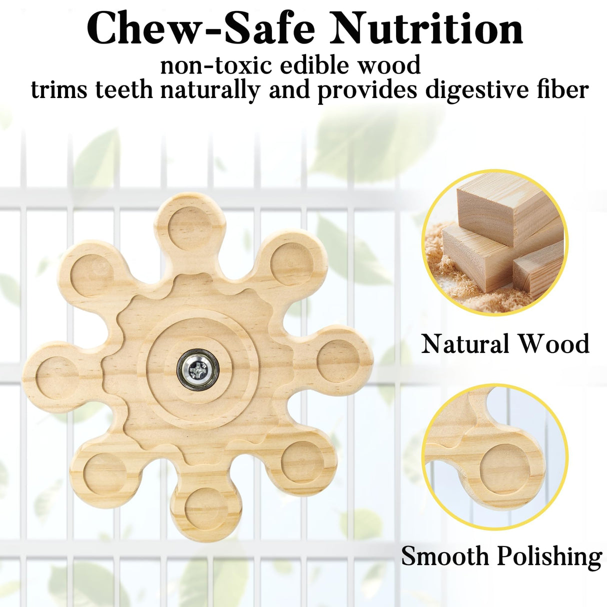 Jevnd 2pcs Rotating Natural Wood Chinchilla Chew Toys for Teeth, Interactive Enrichment Toys, Hanging Exercise Chinchilla Toys for Cage for Playtime, Spinner Cage Accessories Wheel
