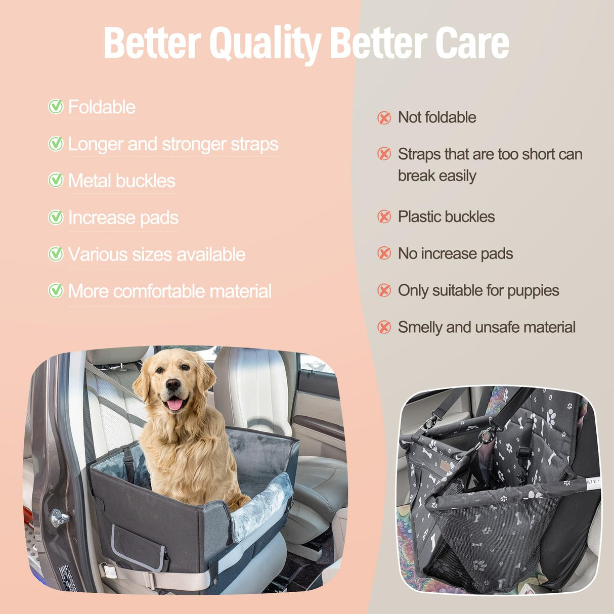 Dog Car Seat for Medium or Large Dogs Size Portable Car Booster Seat for Dogs with Harness and Thick Cushion, Perfect for Small Pet up to 45lbs(Black)