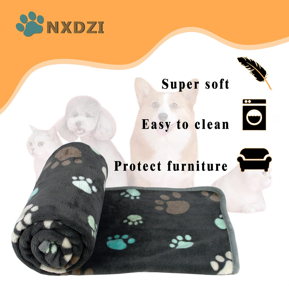 Dog Blankets for Large Dogs, 3 Pack Blanket Washable 41" x 31", Fuzzy Soft Pet Mat Throw Cover Kennel Crate Bed, Cute Grey Paw Pattern,Waterproof Cat Blanket
