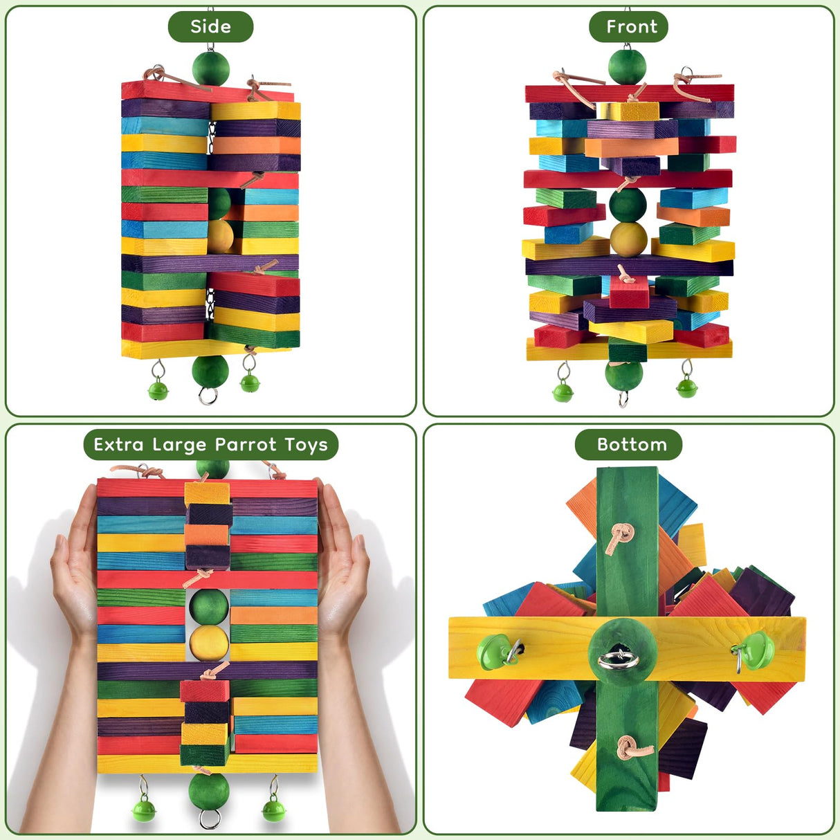 ERKOON Extra Large Bird Parrot Toys for Macaws, African Grey, Amazon Parrots Multicolored Natural Wooden Blocks Parrot Chewing Toy Bird Cage Bite Toy