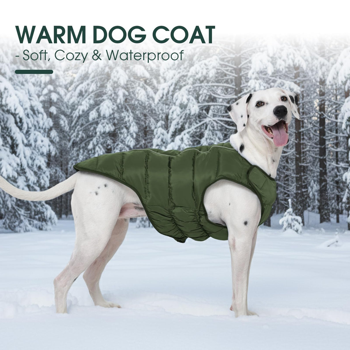 Kuoser Dog Puffer Jacket Warm Dog Coat for Extra Large Dogs, Windproof Reflective Pet Padded Vest Cold Weather Clothes Puppy Snowsuit with Hook & Loop Coats, Easy On/Off, Green 2XL