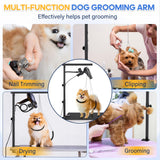 Dog Grooming Arm with Hair Dryer Stand, Adjustable 37'' Dog Grooming Table Arm with Clamp & Dogs Restraints for Grooming Small Medium Dogs Cats, Foldable Pet Grooming Stand at Home