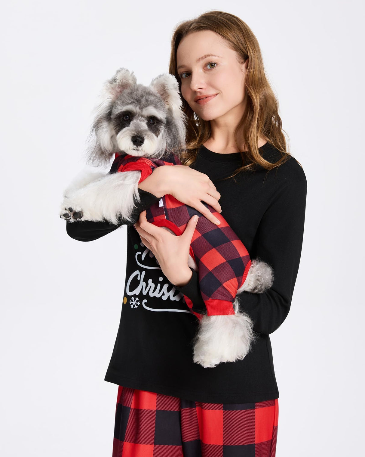 XPUDAC Christmas Matching Dog and Owner Pajamas Set Christmas Pajamas for Women Long Sleeve Sleepwear Long Pants Loungewear Soft Holiday Pjs Set, 3XL Red Black