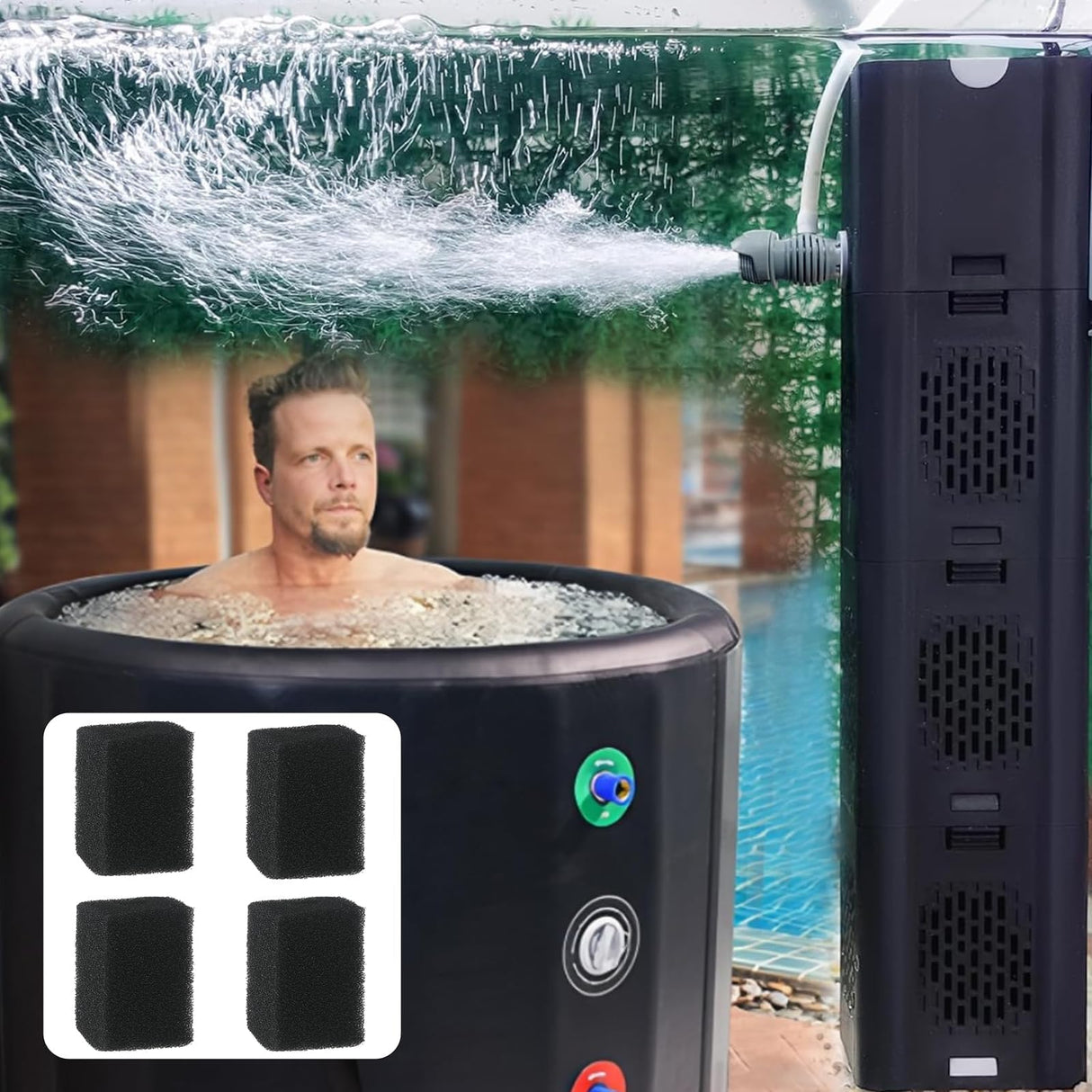 COOSPIDER Aquarium Filter 400GPH for Large 40-150 Gallon Fish Tank & Cold Plunge Hot Tub, Small Koi Pond Filter, Clear Wavemaker Oxygen Supply for Saltwater Freshwater (Black)