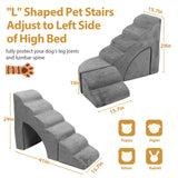Dog Stairs for High Beds up to 32" H, A.FATI 6 Step Pet Ramp with Machine Washable Cover, Non-Slip Dog Steps for Bed for Small/Medium/Old Dogs, 30D Foam Pet Stairs