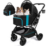 Small Dog Stroller, Pet Stroller for Small Dogs, 5-in-1 Dog Strollers - Fold All in One Without Detaching Carrier, Pet Strollers with Removable Waterproof Carrier for Dogs Cats 10 lbs 20 lbs - Black