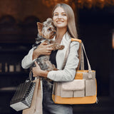 Johomviin Dog Carrier, Cat Carrier, Pet Carrier, Foldable Waterproof Premium PU Leather Oxford Cloth Dog Purse, Portable Tote Bag Carrier for Small to Medium Cats and Small Dogs