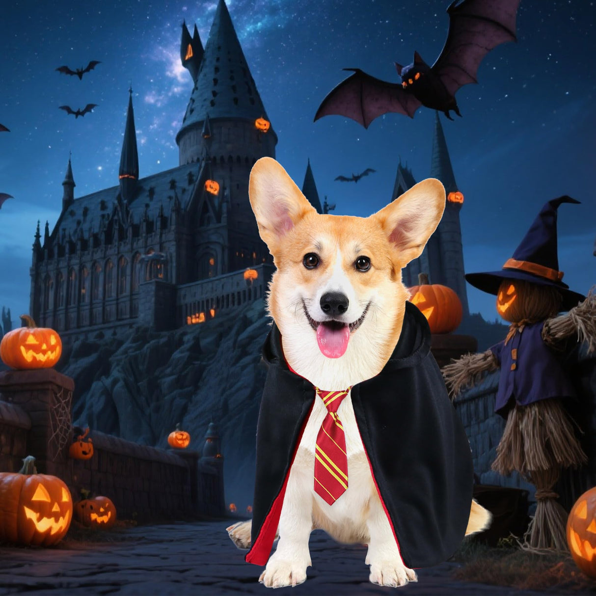 GOYOSWA Dog Halloween Costumes, Dog Wizard Costume Halloween Wizard Witch Cloak Cape with Neck Tie Halloween Costumes for Small Medium Large Dogs Pets (Red, Medium)