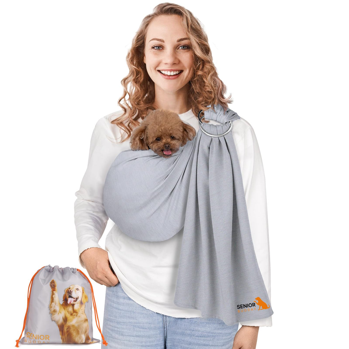 Dog Sling Carrier for Small Dogs,Carrying Wrap Anti-Anxiety Cat Sling,Adjustable Pet Sling(Light Gray)