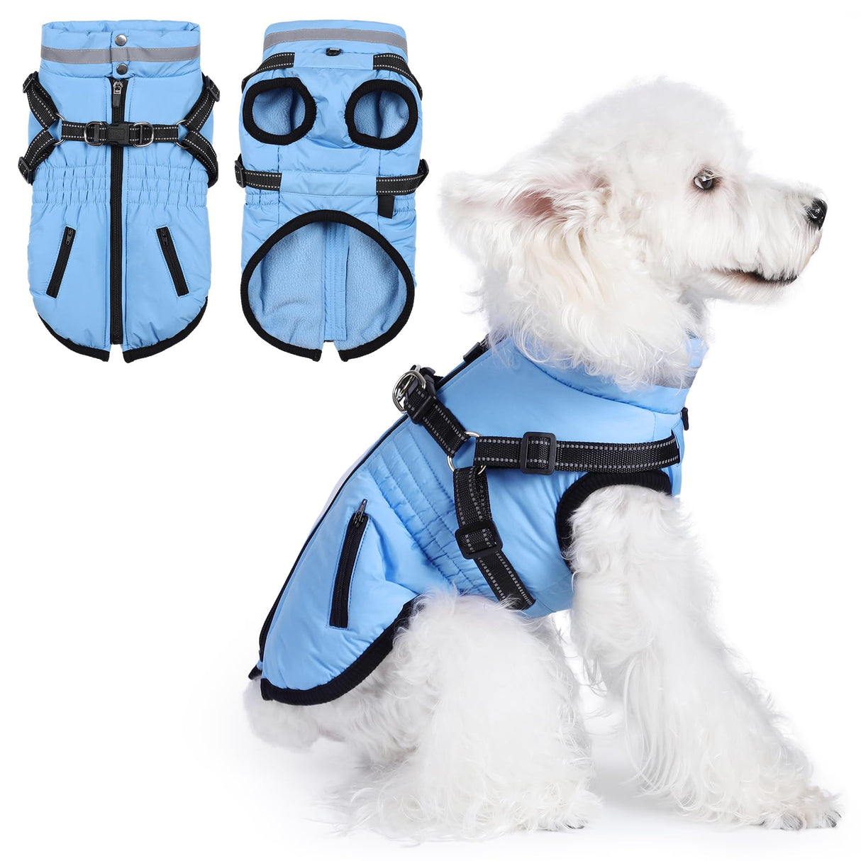 Gyuzh Dog Coat with Harness,Dog Coats for Small Dogs,Warm Fleece Winter Puppy Jacket,Waterproof Jacket with Harness Built in for Small Medium Large Dogs
