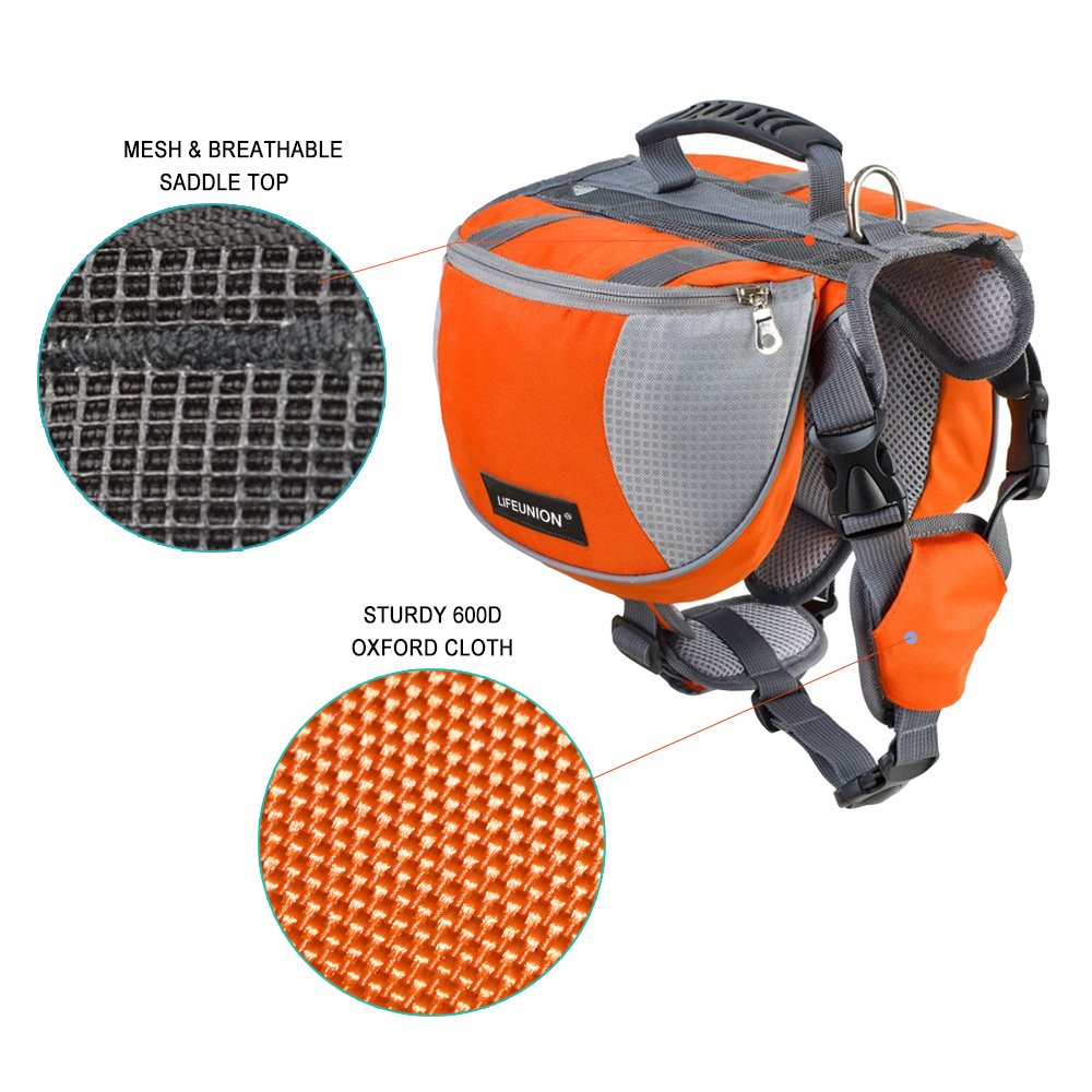 Lifeunion Adjustable Service Dog Supply Backpack Saddle Bag for Camping Hiking Training (Orange L)