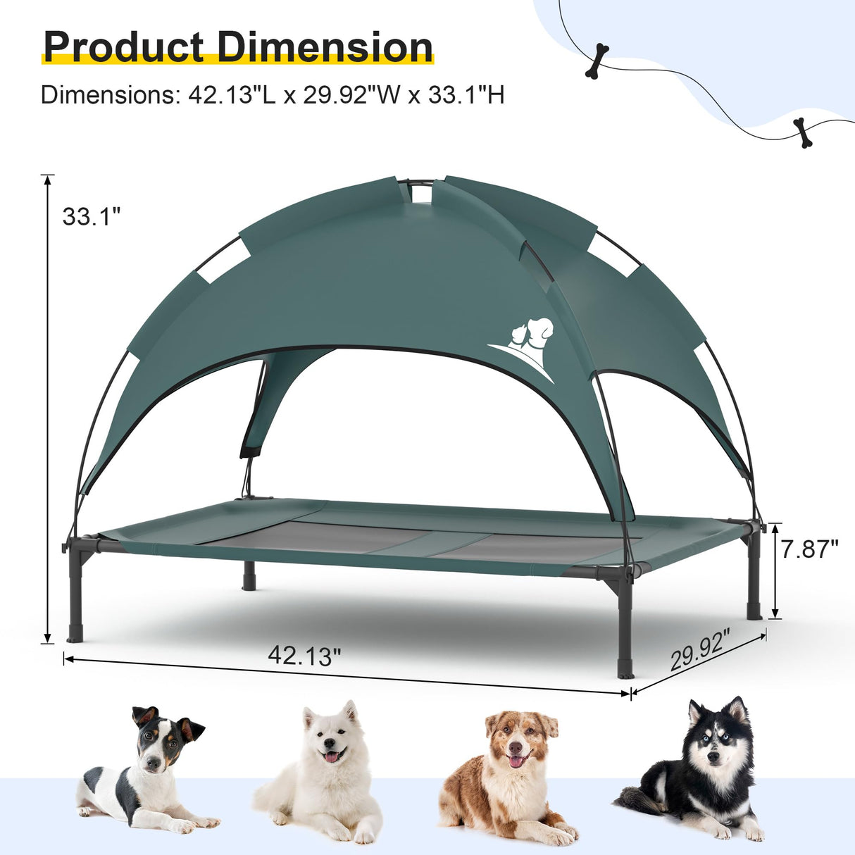 GOJOOASIS Outdoor Dog Bed with Canopy, Waterproof Outside Dog Cots Pet Bed with Removable Canopy Tent, Cat Bed Shelter, Lifted Camping Pet Bed for Medium Dogs (Blue)
