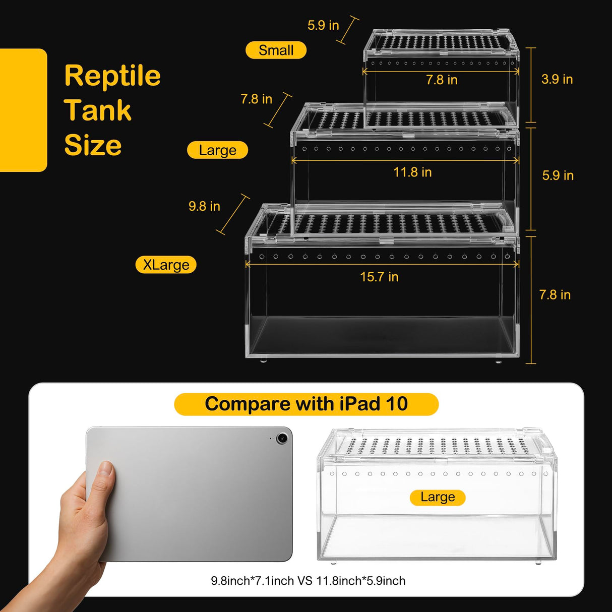 Clioran Large Reptile Terrarium Kit,Escape Proof Tarantula Enclosure,PC Starter Hermit Crab Tank,Spider Habitat for Praying Mantis Cage,Frog Vivarium,Insect House,Lizard Cribs,Leopard Gecko Container