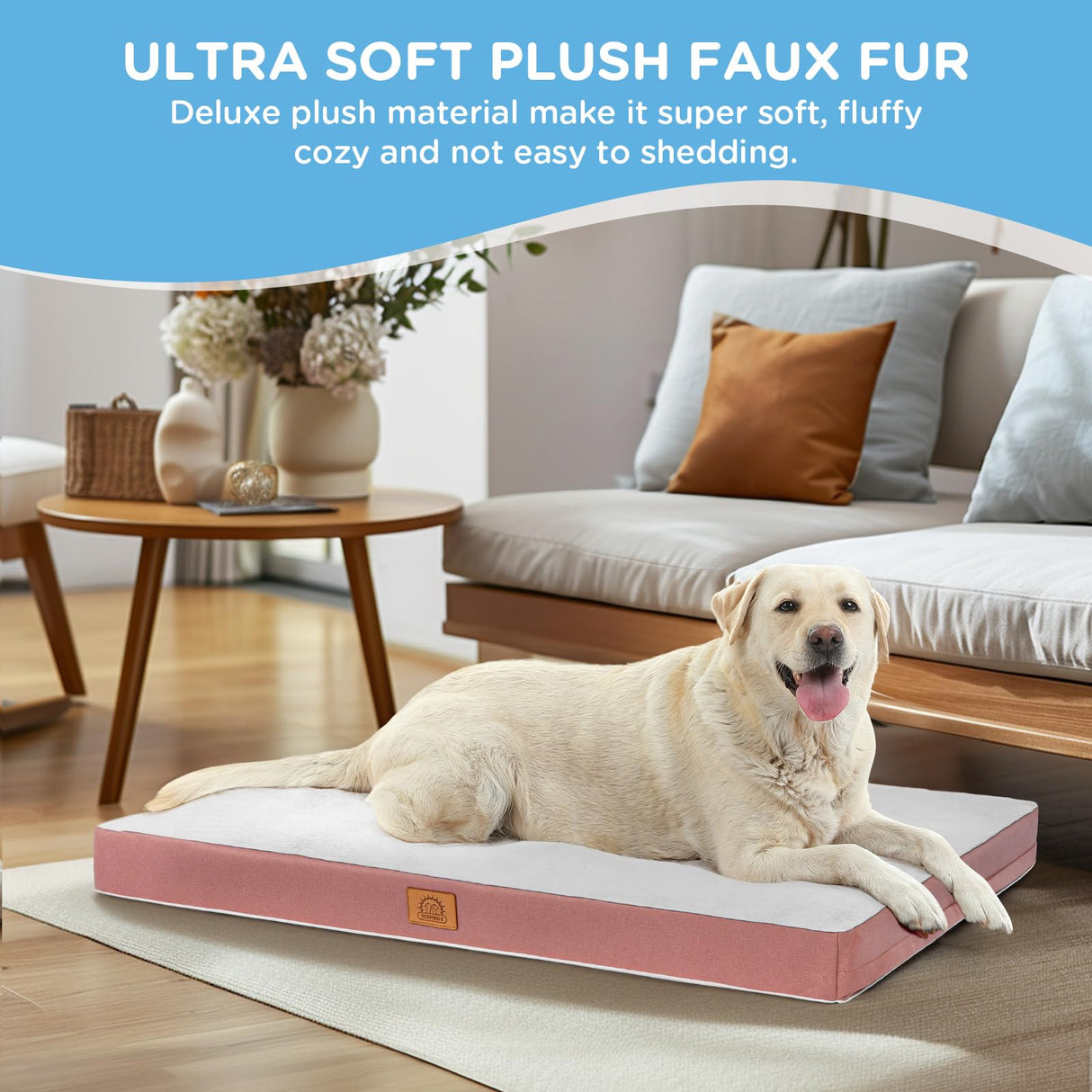 Sunheir Washable Jumbo Extra Large Dog Bed Covers Soft Plush Replacement, Waterproof Dog Bed Liner, Pet Bed Cover with Zipper 47x29x4 Inches, Pink, Cover Only