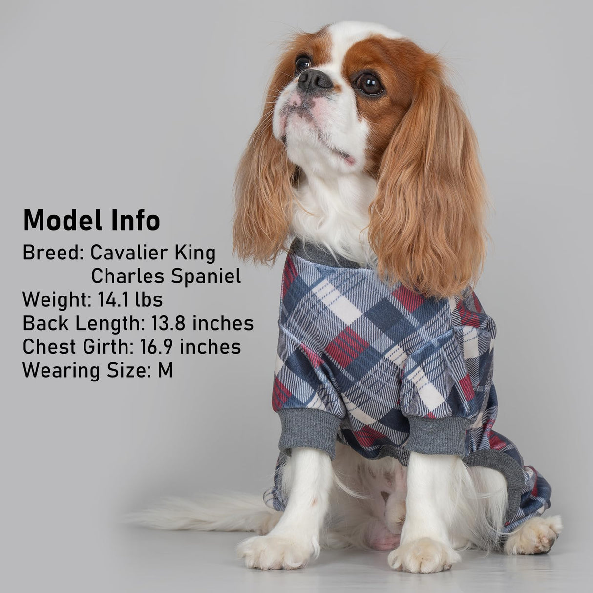 KYEESE Dog Pajamas Plaid Dog Pajamas for Small Dogs Boy Girl Comfy Coat Soft Doggie Jammies Stretchy Onesie Pet Clothes Velvet Pjs, Grey, Medium