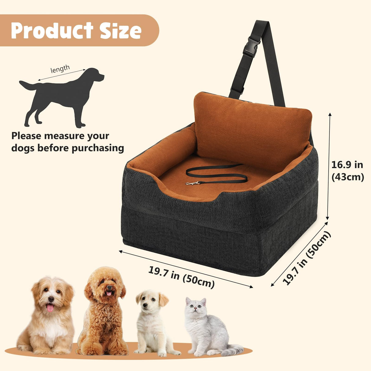 Avont Dog Car Booster Seat for Small/Medium Dogs Under 30 lbs, Elevated Puppy Carseat, Front Seat Pet Car Bed -Black