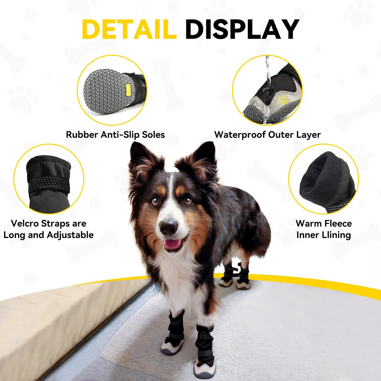 Billionchains Dog Boots for Small to Large Breed, Waterproof Paw Protectors Anti-Slip Dog Winter Shoes with Adjustable Straps, Size 5