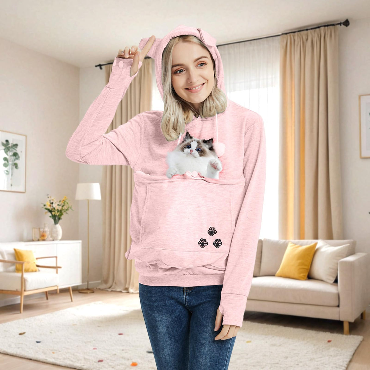 YYW Womens Pet Hoodies Pullover Sweatshirt Oversized Cat Hoodies Pet Holder Cat Dog Pouch Carriers (Pink,X-Large)