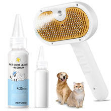 Load image into Gallery viewer, Pet Steam Brush for Dog &amp; Cat – 3-in-1 Spray Hair Removal Comb for Shedding &amp; Grooming, Softens Fur &amp; Reduces Static – Water Brush for Long &amp; Short Coats, Bath-Hating Pets, Includes Waterless Shampoo

