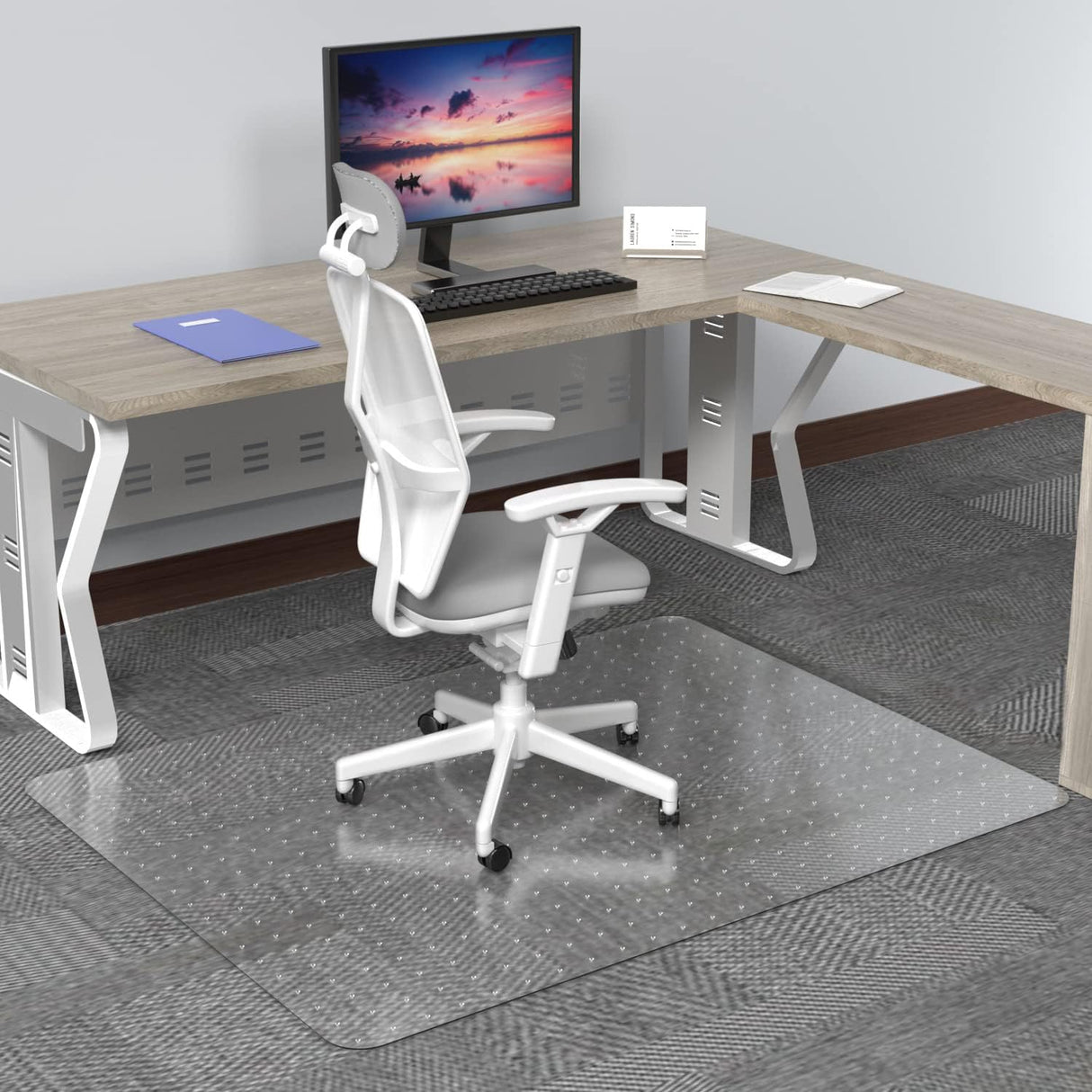 HOMEK Office Chair Mat for Low Pile Carpet, 48” x 36” Transparent Office Desk Chair Mat for Carpeted Floors, Studded Carpet Floors Protector Mat for Home & Offices