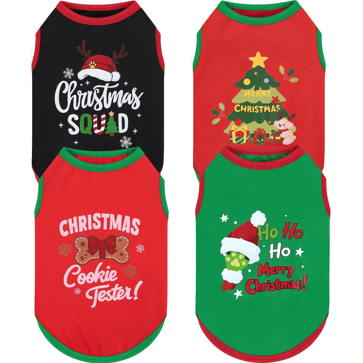 XPUDAC 4 Pack Christmas Dog Shirts Doggy Sleeveless Vest for Small Medium Large Dogs Boy Girl Xmas Puppy Tank Top Tee Shirts Pet Outfit Costume Cat Apparel, Red, Green, Black, 4XL