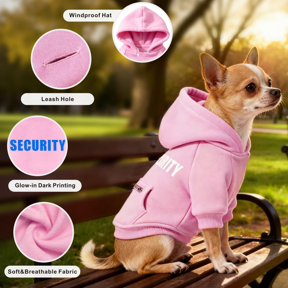 Otunrues Dog Hoodie for Large Dogs Glow-in-The-Dark Security Dog Sweater Sweatshirt Hooded Soft Brushed Fleece WinterClothes with Dual Pocket Zip Puppy Hoodies Pink XL