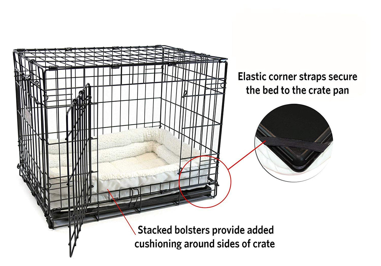 MidWest Homes for Pets XL QuietTime Double Bolster Pet Bed, White Plush 48-Inch Crate Mat with Stacked Bolsters, Machine Washable, Secure Fit with Elastic Straps