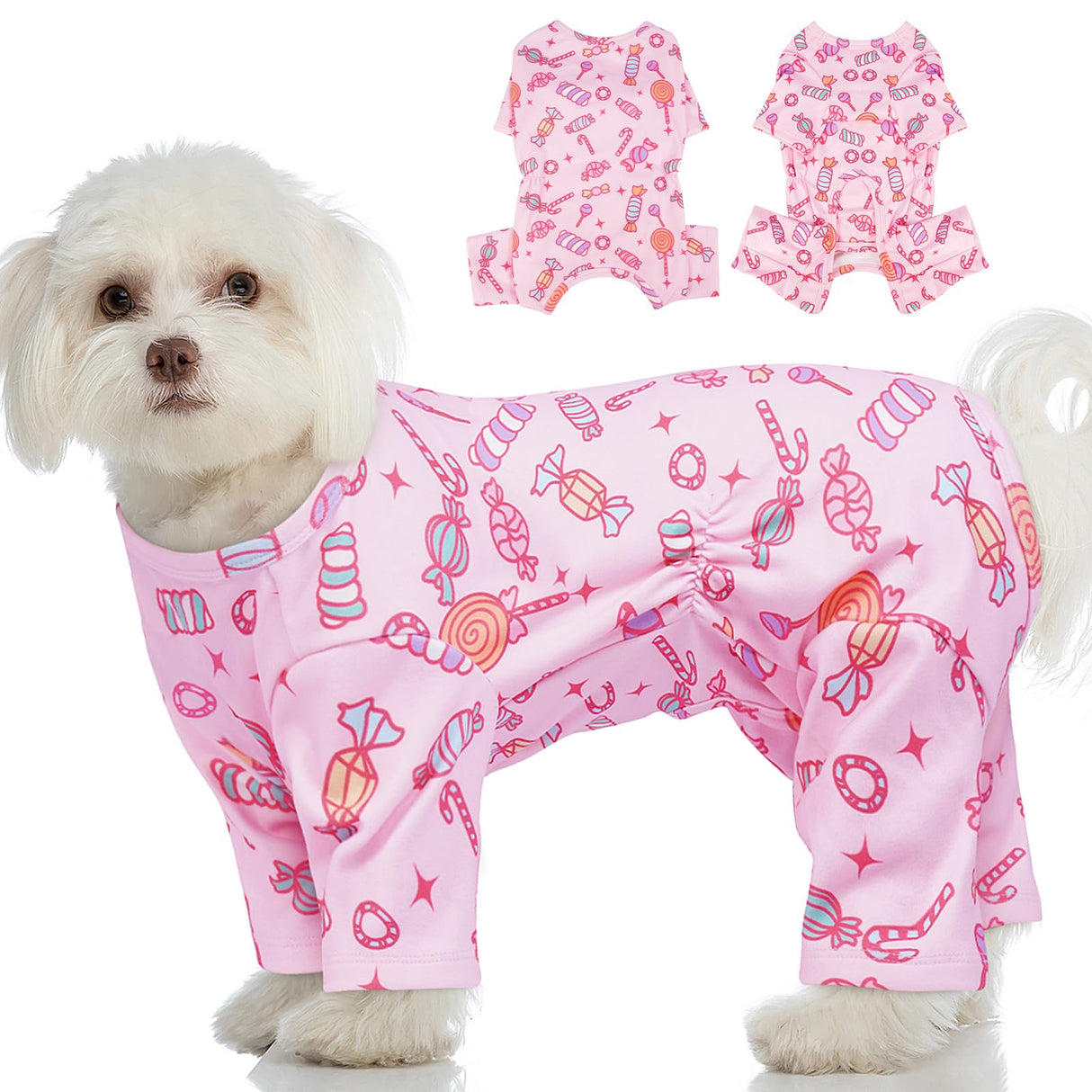 MIGOHI XXS Dog Pajamas,Soft Small Dog Fleece Sweater,Cute 4-Legged Pajamas for Small Dogs,Puppy Full Body Pjs with Long Sleeve for Cold Weather,Doggy Winter Jumpsuit Clothes for Boy & Girl,Pink,XXS