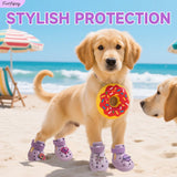 Dog Shoes,Non-Slip Waterproof Sandals for Hot Pavement, Breathable Perforated Boots,Adjustable Straps Dog Rain Booties for Summer Beach and Rainy Day(Purple,#4)