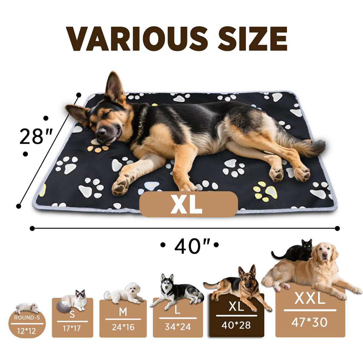 furrybaby Pet Heating Pad, Waterproof Dog Heating Pad Mat for Cat with Durable Anti-Bite Tube Indoor for Puppies Dogs Cats (1 Pack Black, 40 X 28in, Temp Adjustable)