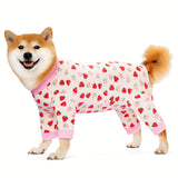 Pupsooft Recovery Suit for Dogs Full Zipper, Four-Legged Onesie Dog Recovery Suit After Surgery Cute Soft Bodysuit Cone Alternative Male Female Neuter Anti Licking Wounds (Pink Strawberry, Large)