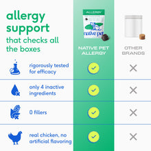 Load image into Gallery viewer, Native Pet Dog Allergy Chews - Dog Allergy Relief with Probiotics and Colostrum for Itchy Skin Relief to Support Seasonal Allergy and Healthy Immune System - All Natural Anti-Histamine - 60 Chews
