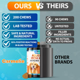 Carmelie Dog Allergy Chews 200 Chews - Dog Itching Skin Relief Support - Omega 3 Probiotics for Dogs - Itchy & Paw Licking Relief, Seasonal Allergies, Skin & Coat Immunity Supplement - Chicken Flavor
