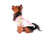 Hawaiian Matching Pattern Dog Aloha Shirt in Pink Hibiscus Vine in White Size Small