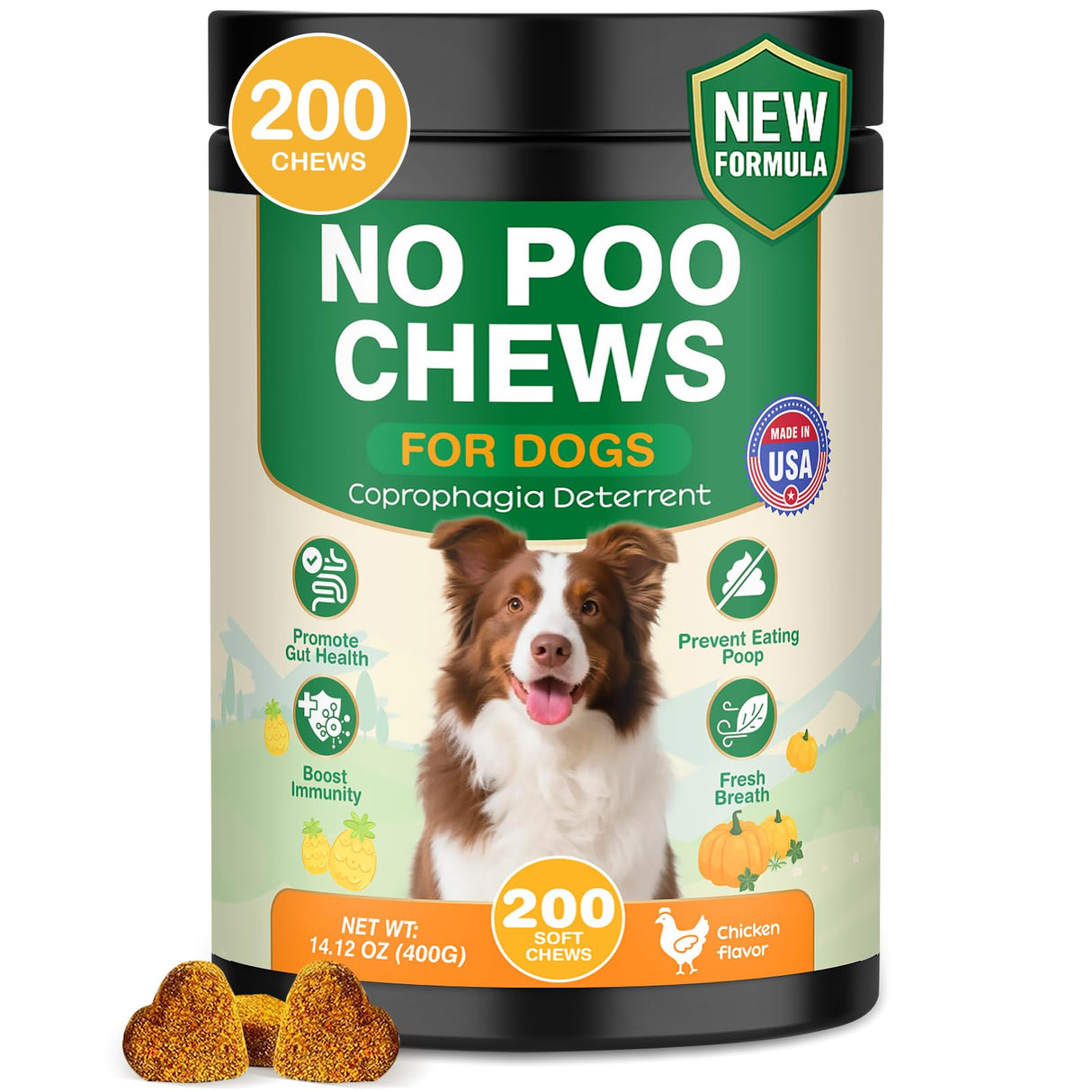 200 Chew No Poo Chews For Dogs-Coprophagia Stool Eating Deterrent-Stop Eating Poop For Canine- Dogs Poop Eat Deterrent Supplement With Probiotics&Digestive Enzymes Breath Aid Support-Chicken Flavor